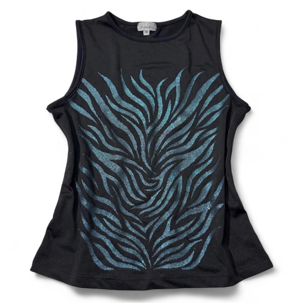 Y2K Black Charlotte Russe Glitter Zebra Tank Top Medium Light Hem Wear